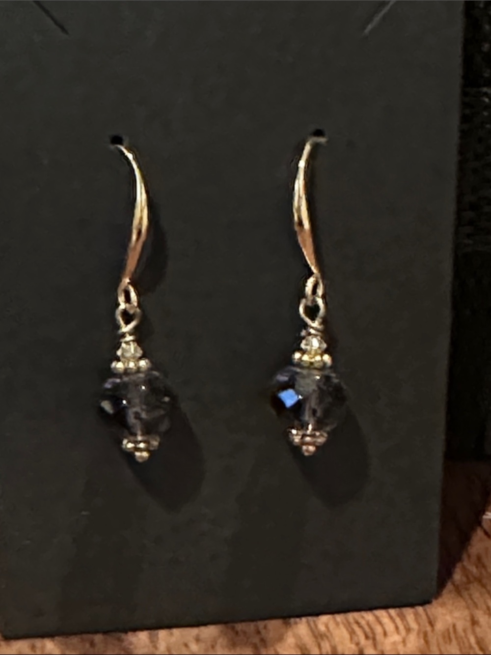 Elegant Gold Drop Earrings with Dark purple Crystal